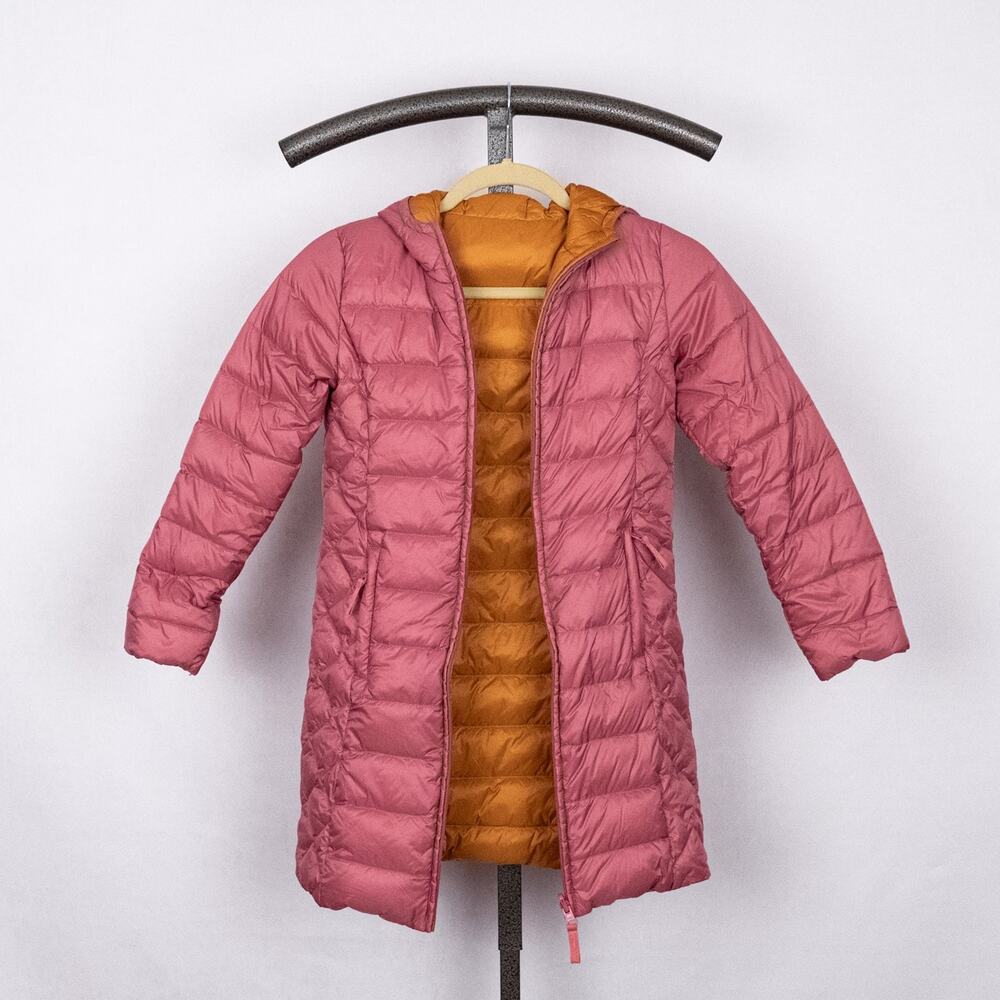 Garnet Hill Kids Girls Quilted Down Puffer Jacket Coat LARGE Reversible Hooded